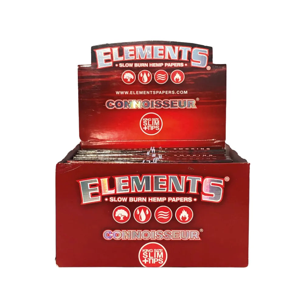 Elements Connoisseur red hemp slow burn papers King Size Slim with tips 24-pack box