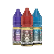 R&M Tornado Three bottles of flavored nicotine salts with colorful caps on a white background