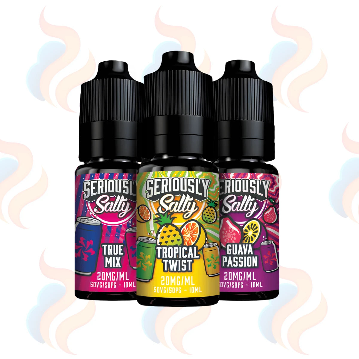 three bottles of Doozy seriously soda salty e-liquids in 10mg