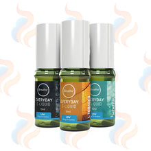 Three bottles of iBreathe everyday e-liquids in 6mg ultra low strength on a white background.