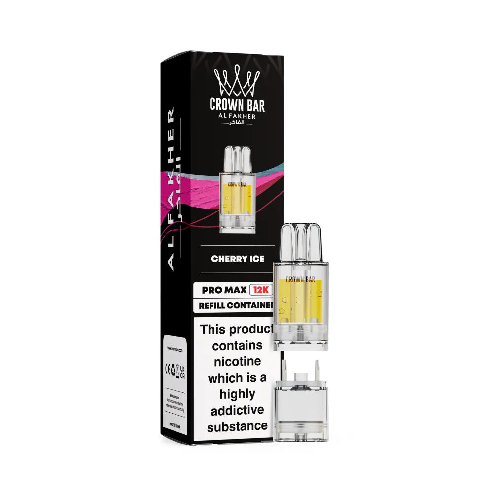 Al Fakher Crown Bar cherry ice vape refills with packaging on a white background