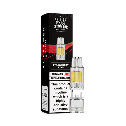 Al Fakher Crown Bar strawberry kiwi vape refills with packaging on a white background