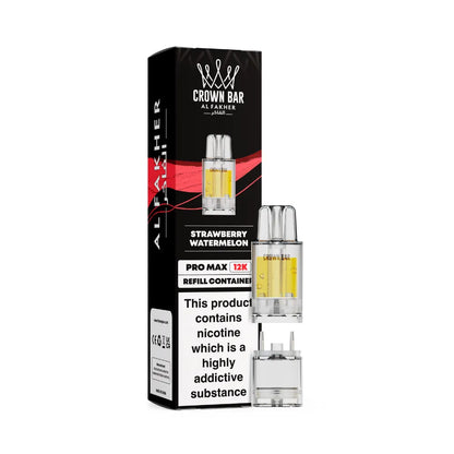 Al Fakher Crown Bar strawberry watermelon vape refills with packaging on a white background