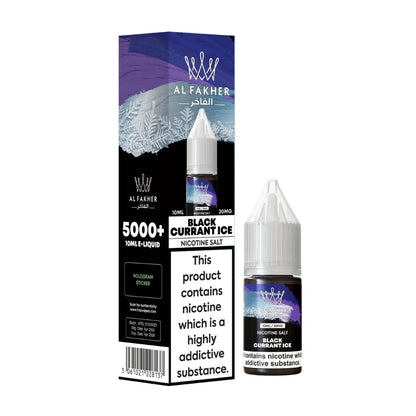 Al Fakher Blackcurrant ice e-liquid packaging with bottle on a white background