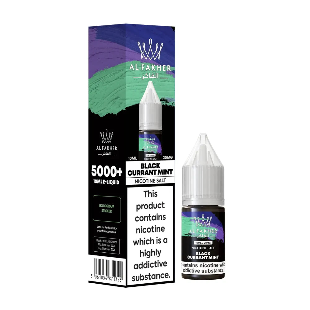 Al Fakher Black Currant Mint nicotine salt e-liquid packaging on a white background