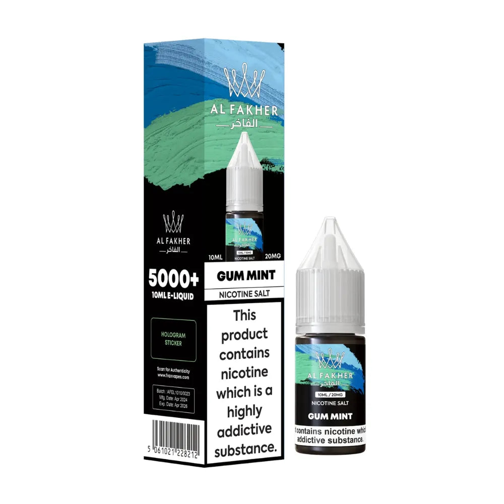 Al Fakher Gum Mint nicotine salt e-liquid packaging on a white background