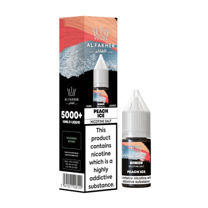 Al Fakher peach ice e-liquid packaging with bottle on a white background