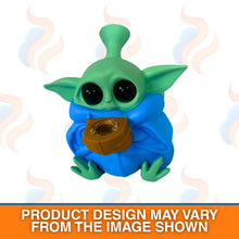 Baby Yoda-inspired colourful bong on a white background with UK Vape Supply Logo