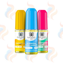 Three Bar Juice 5000 E-liquids on a white background with UK Vape Supply Logo
