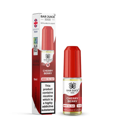 Bar Juice 5000 Cherry Berry e-liquid bottle and packaging on a white background