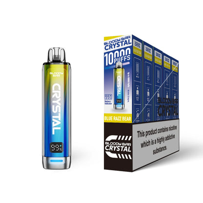 Bloody Bar Crystal 10k vape device in "Blue Razz Bear" flavour with colourful packaging on a white background