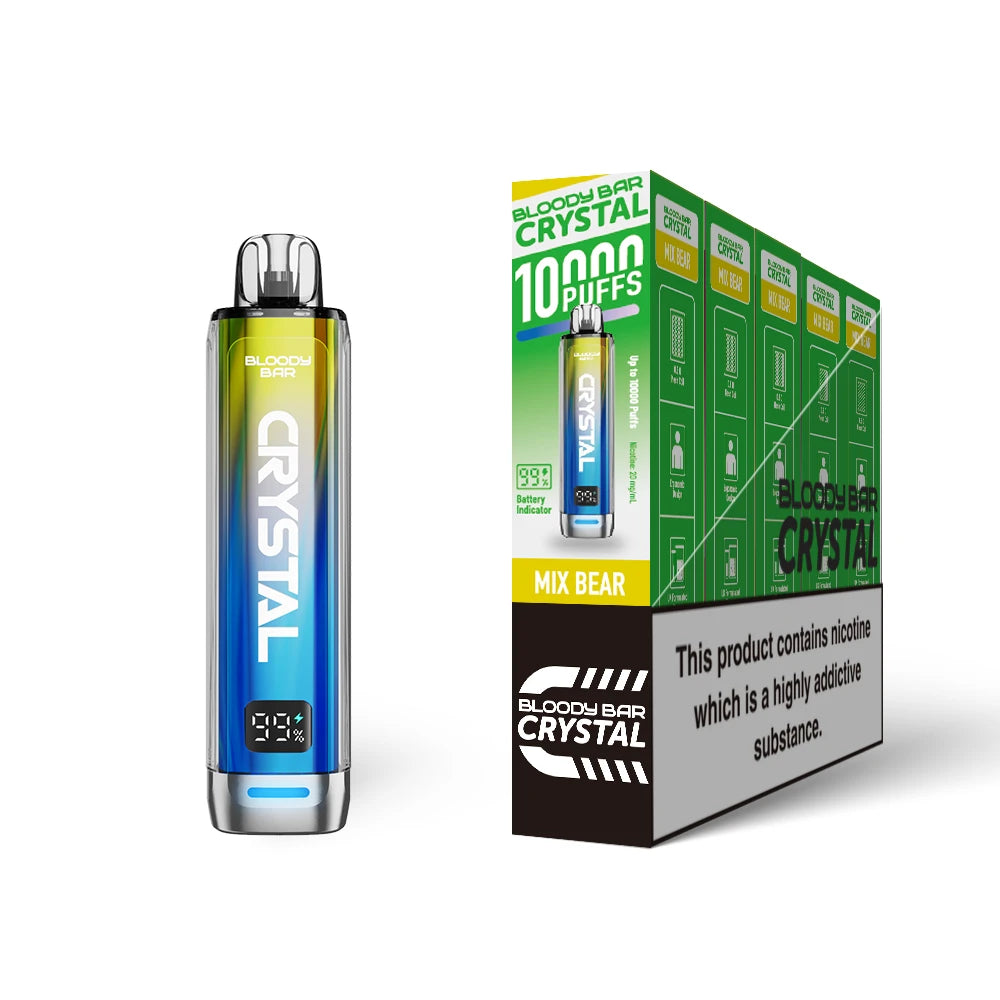Bloody Bar Crystal 10k vape device in "Mix Bear" flavour with colourful packaging on a white background