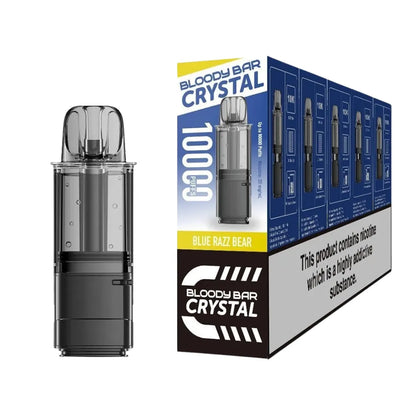 Bloody Bar Crystal 10k refill pod cartridges blue razz bear on a white background