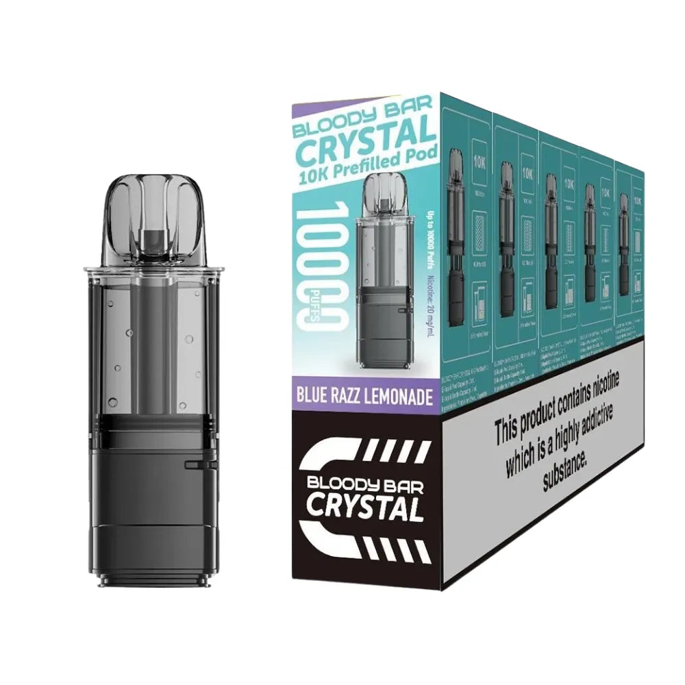 Bloody Bar Crystal 10k refill pod cartridges blue razz lemonade on a white background