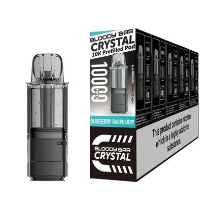 Bloody Bar Crystal 10k refill pod cartridges blueberry raspberry on a white background