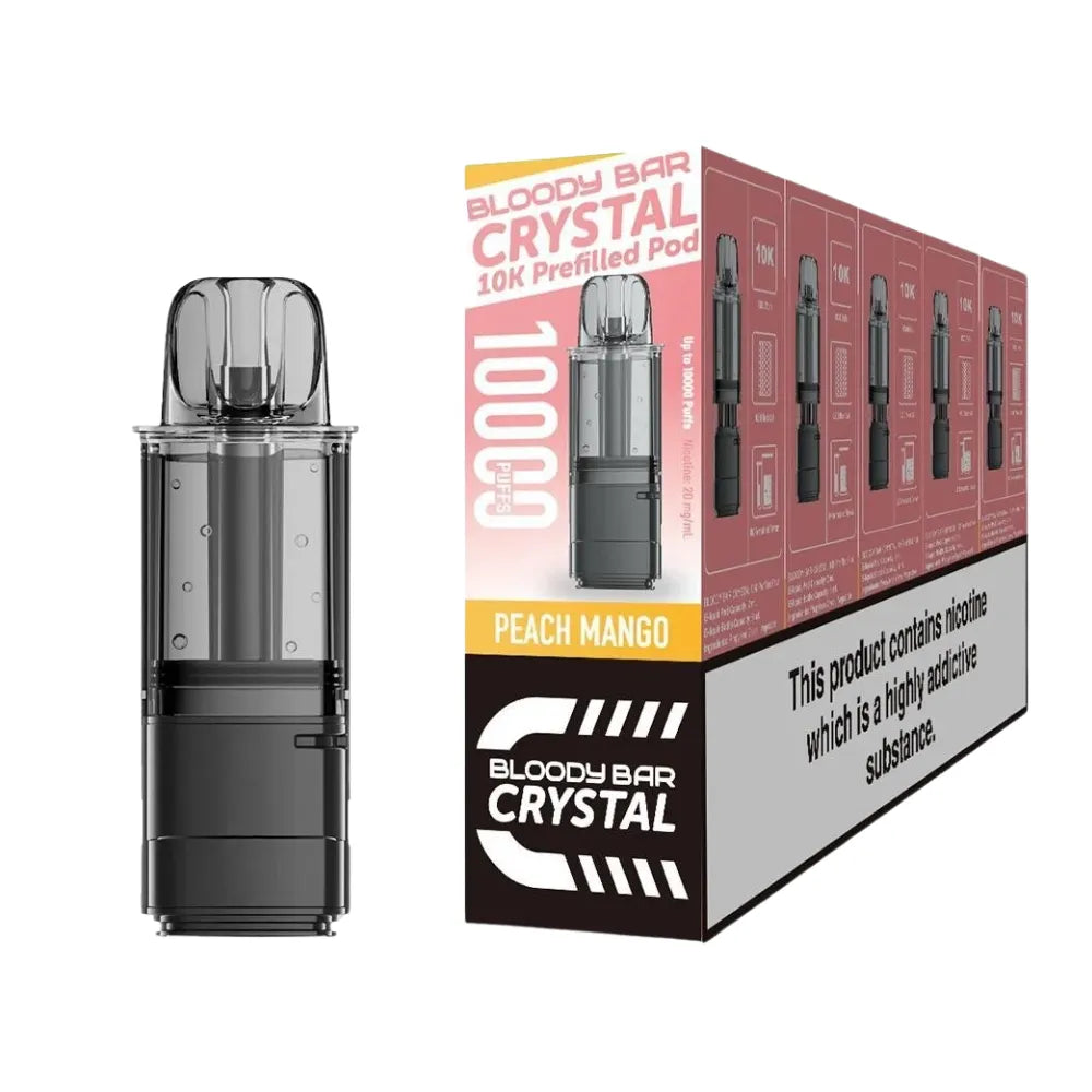 Bloody Bar Crystal 10k refill pod cartridges peach mango on a white background