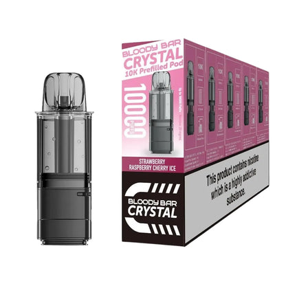 Bloody Bar Crystal 10k refill pod cartridges strawberry raspberry cherry ice on a white background