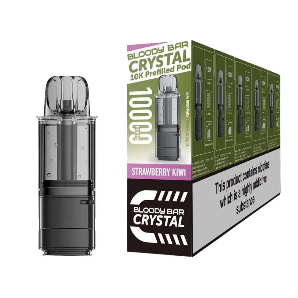 Bloody Bar Crystal 10k refill pod cartridges strawberry kiwi on a white background
