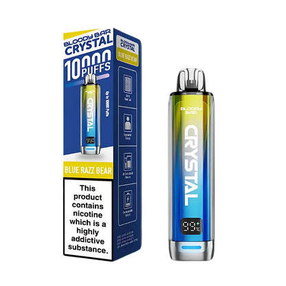 Vape device and packaging with 'Crystal' branding on a white background