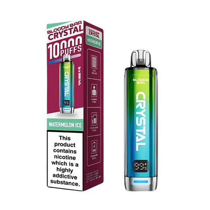 Vape device and packaging with 'Crystal' branding on a white background