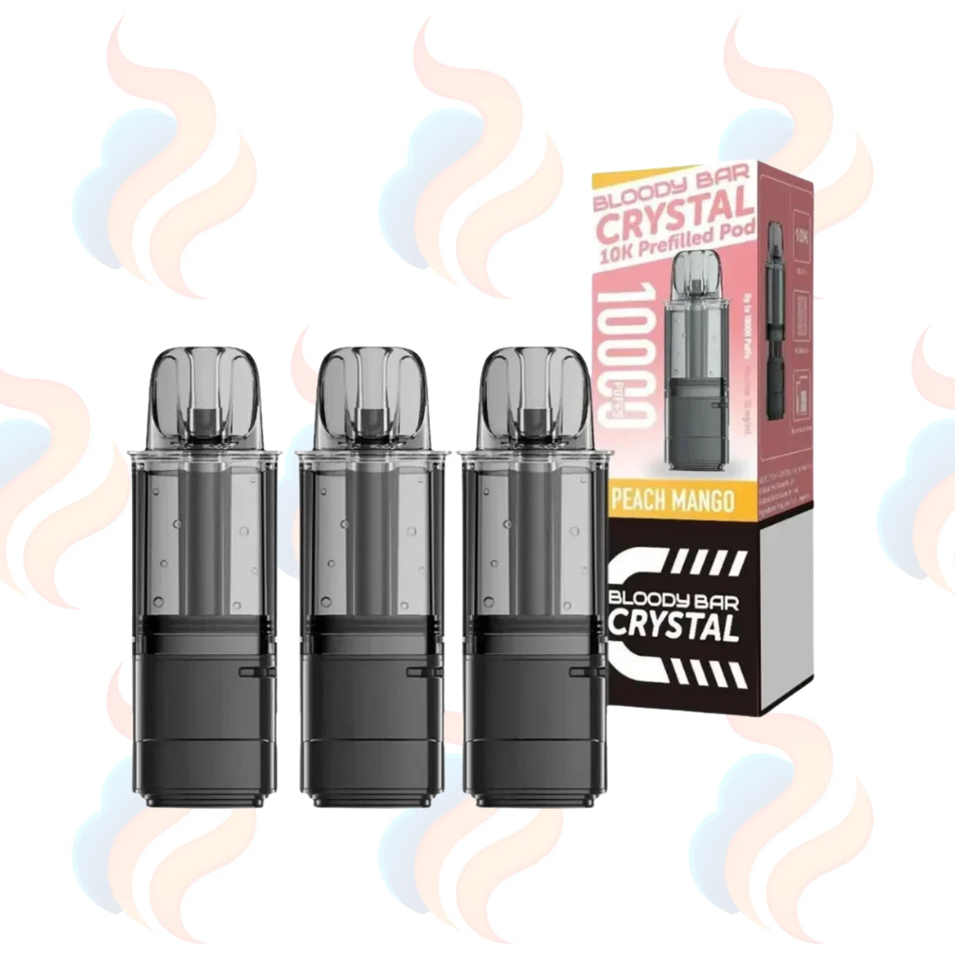 Three Bloody Bar Crystal 10K refills on a white background with UK Vape Supply Logo