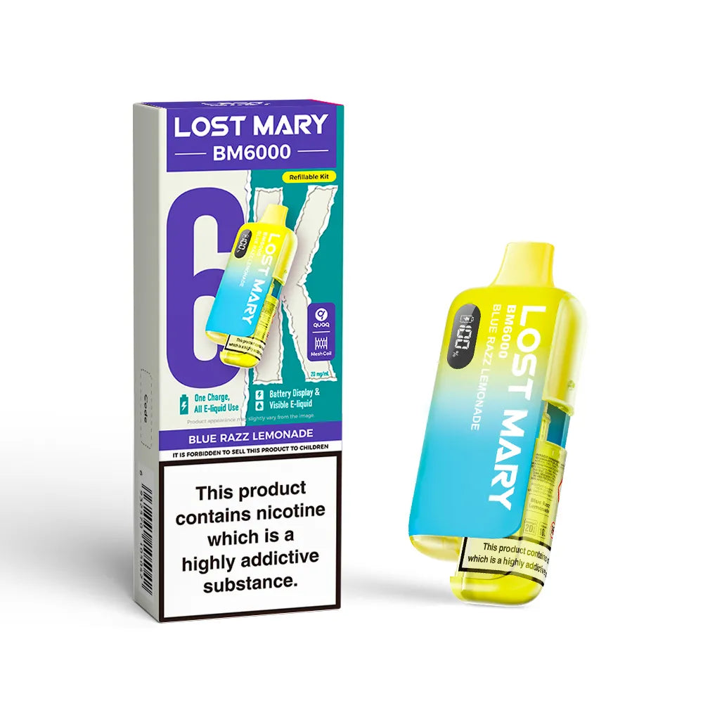 Lost Mary BM6000 vape device and packaging on a white background