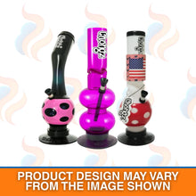 Three colourful 30cm bongs with 'Chongz' branding on a white background