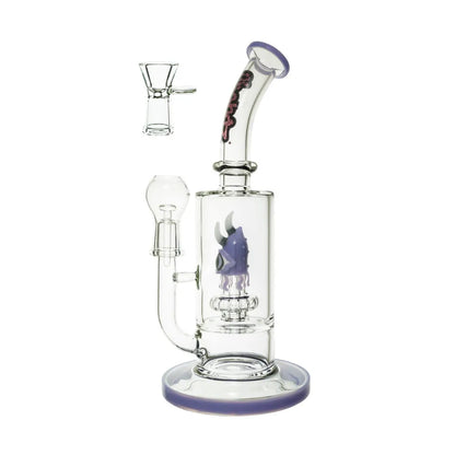 Chongz clear glass water pipe with purple accents on a white background