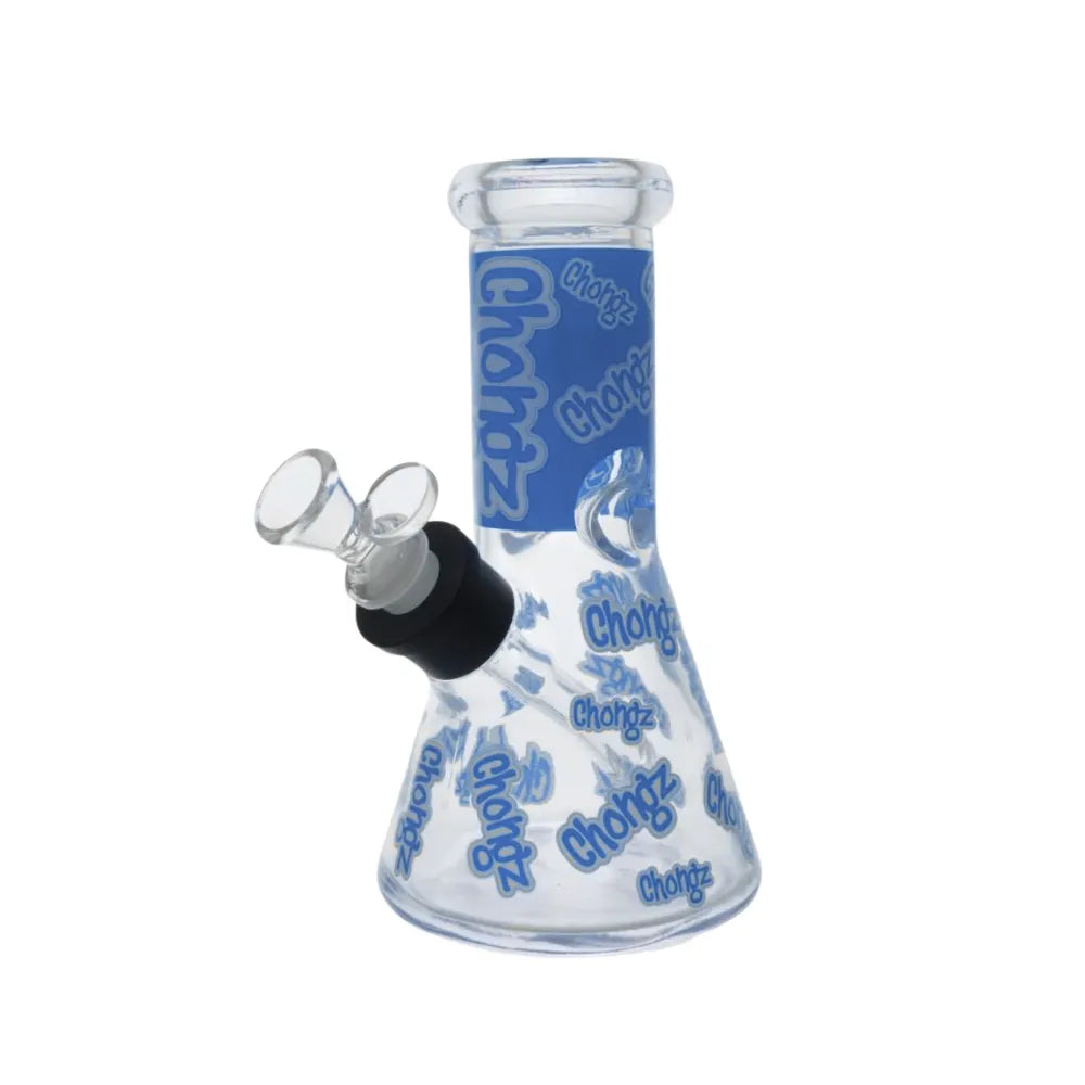 Glass water pipe with 'Chongz' branding on a white background