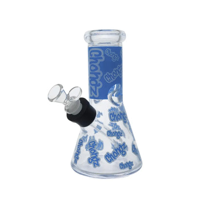 Glass water pipe with 'Chongz' branding on a white background