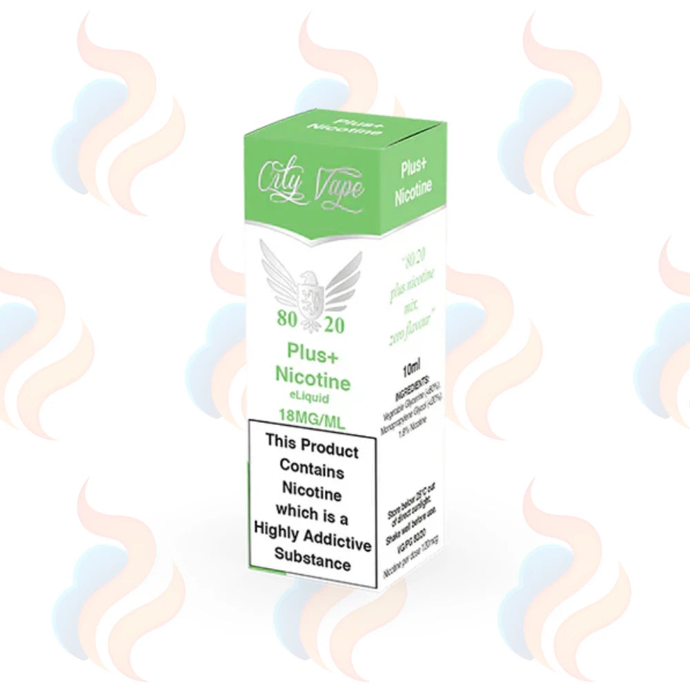 City Vape 80/20 vape nic shots packaging with green and white design on a white background