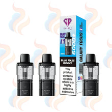 Three Crystal Galaxy Focus refills on a white background with UK Vape Supply Logo