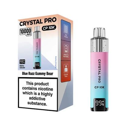 Crystal Pro CP 10K vape device packaging with product details on a white background
