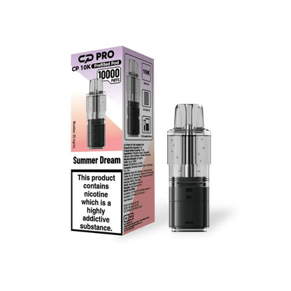 Crystal Pro CP10k Refill Pods Summer Dream next to packaging on a white background.