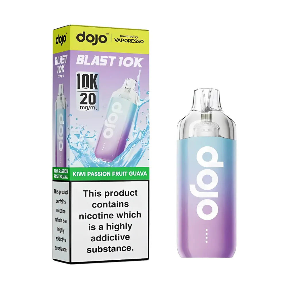 Vape device and packaging with 'dojo' branding on a white background