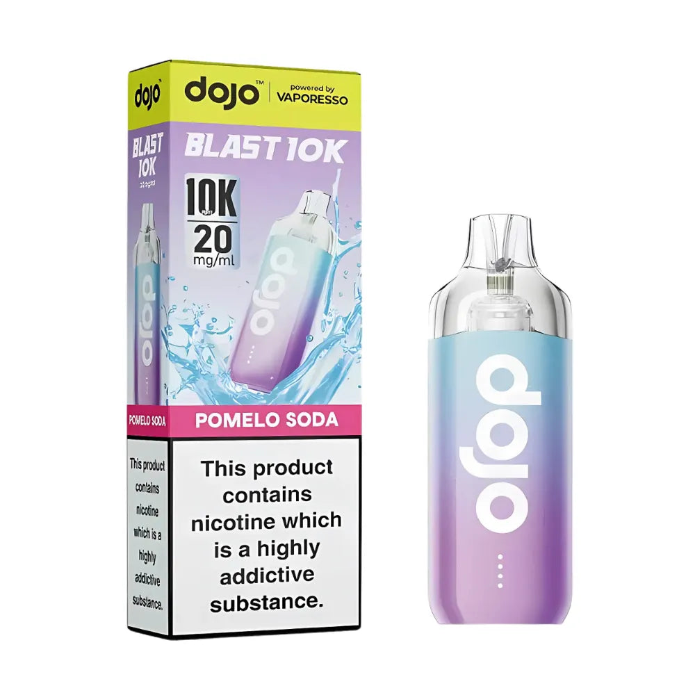 Vape device and packaging with 'dojo' branding on a white background