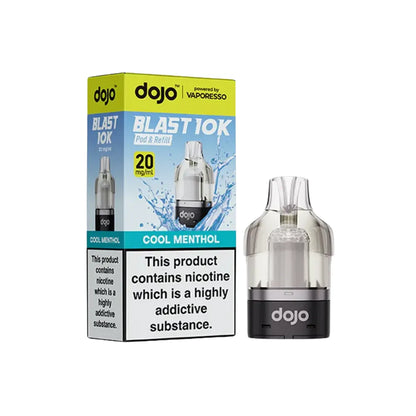  dojo blast 10k vape cartridges cool menthol and packaging on a white background