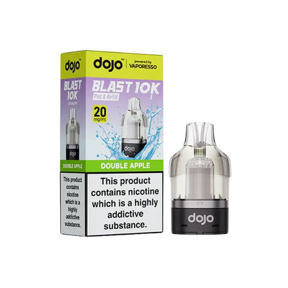  dojo blast 10k vape cartridges double apple and packaging on a white background