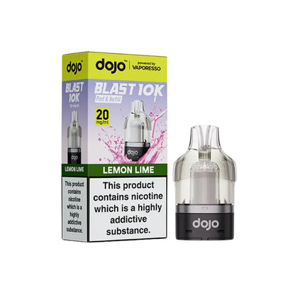  dojo blast 10k vape cartridges lemon lime and packaging on a white background