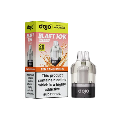  dojo blast 10k vape cartridges ten tangerines and packaging on a white background