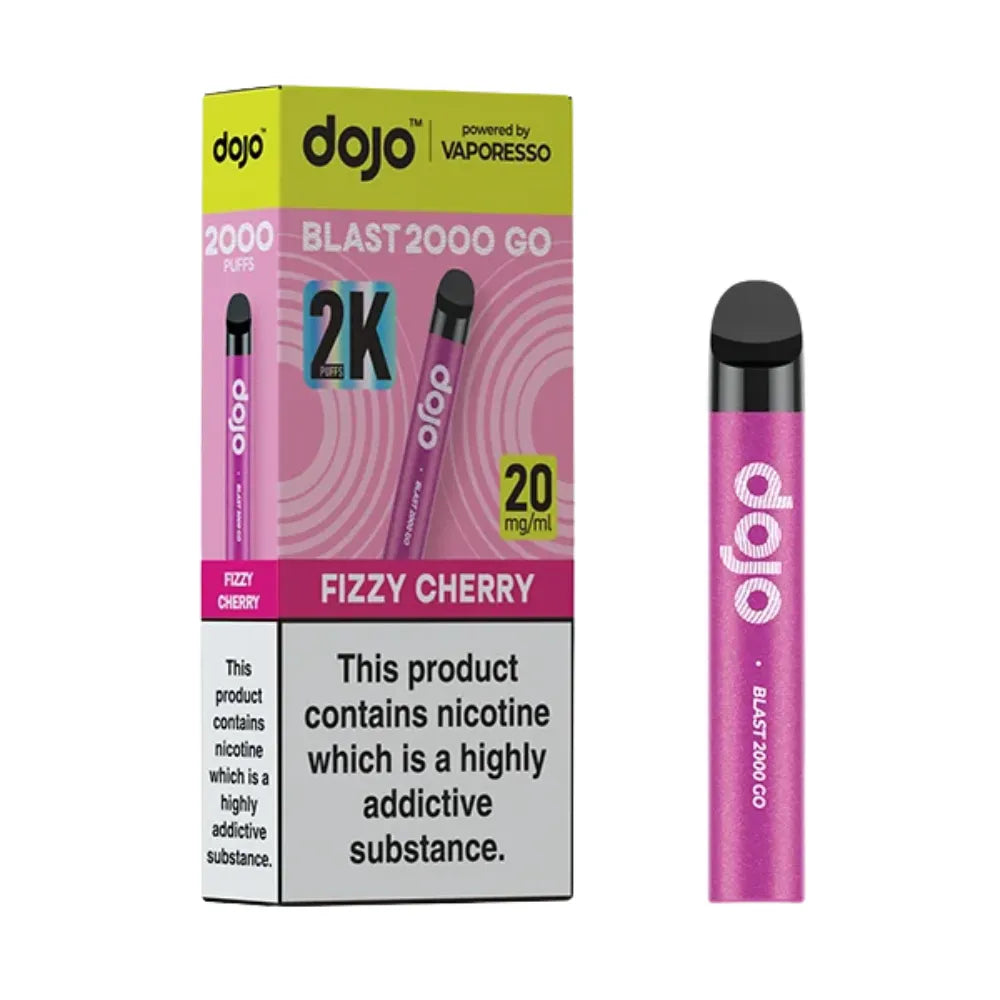 Vape device and packaging with 'dojo' branding on a white background