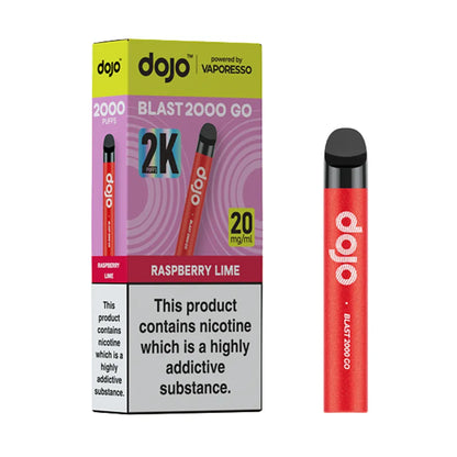 Red 'dojo' vape pen with packaging on a white background