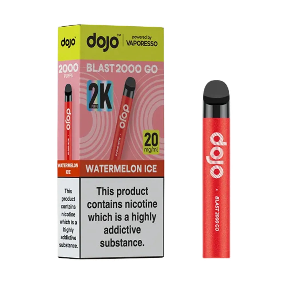 dojo Blast 2000 Go vape pen and packaging on a white background