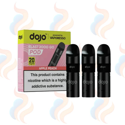 Three Dojo Blast 2000 Go refills on a white background with UK Vape Supply Logo