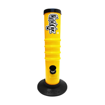 A yellow and black Chongz portable water pipe with a ribbed grip, black top and base, and the Chongz brand logo printed vertically on the side.