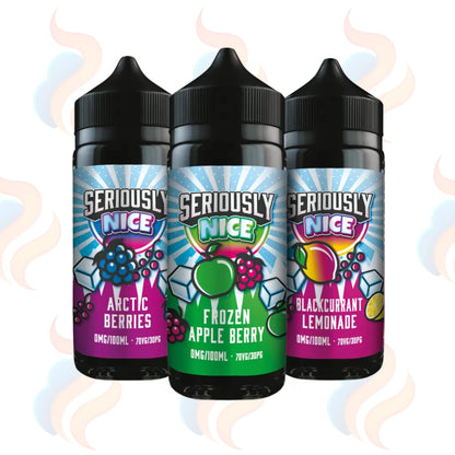 Three Doozy Seriously Nice E-liquids on a white background with UK Vape Supply Logo