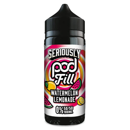 Vape pod with 'Seriously Pod Fill' branding on a white background