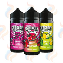 Three Doozy Seriously Slushy E-liquids on a white background with UK Vape Supply Logo