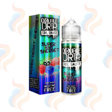 Double Drip Super Berry Sherbet E-liquids on a white background with UK Vape Supply Logo
