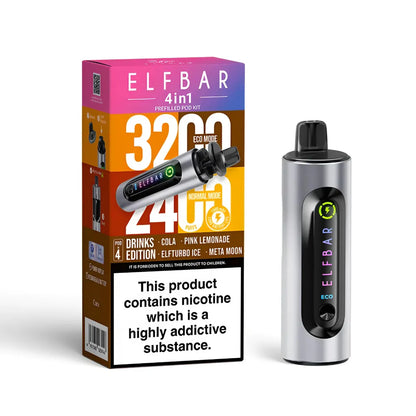 Elf Bar vape device in drinks edition and packaging on a white background